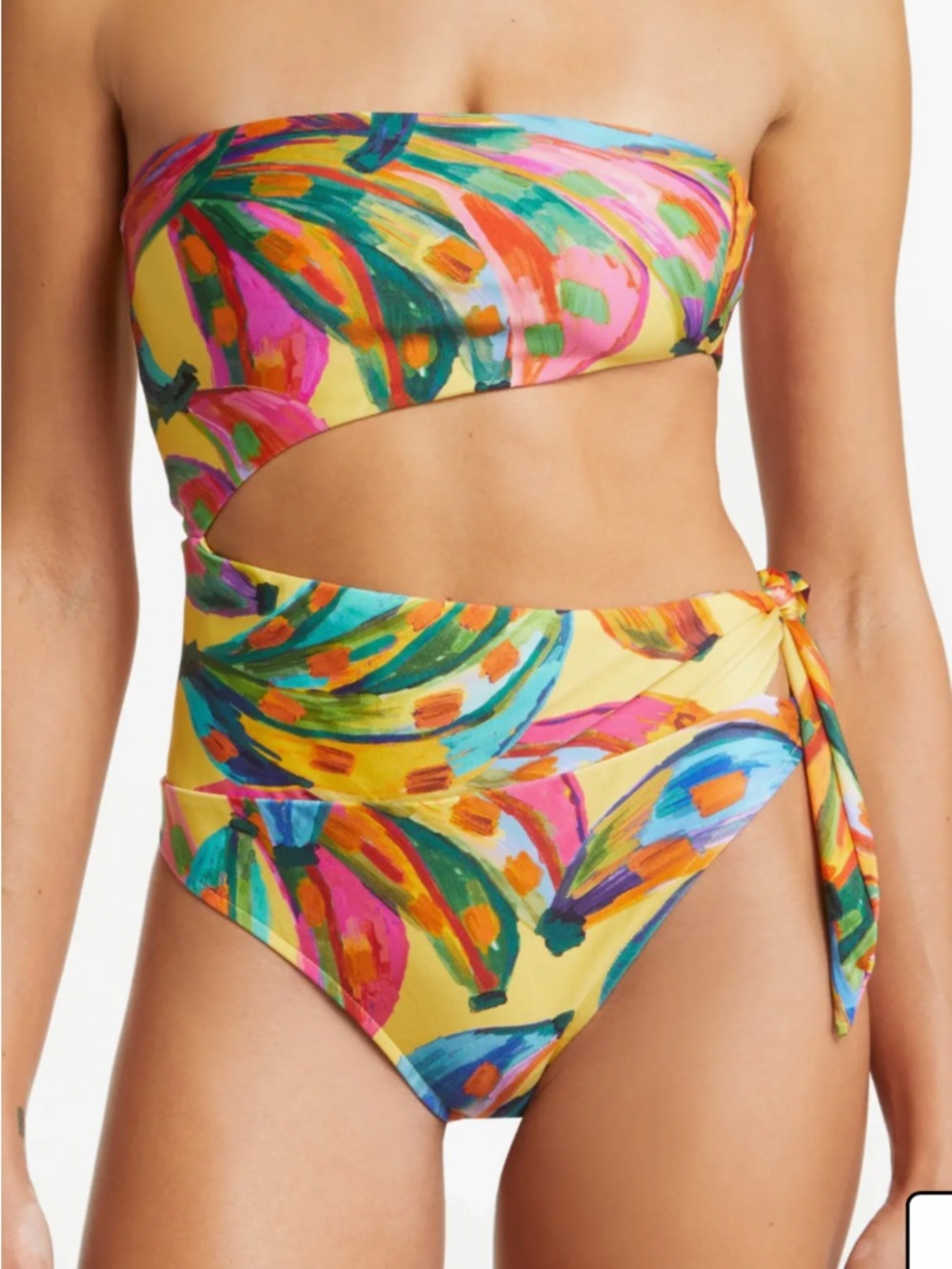 FARM Rio Yellow Multicolor Bandeau Cutout One-Piece Swimsuit